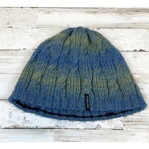 Turtle Fur Blue Green Ombre Cable Knit Beanie Hat Fleece Lined Adult